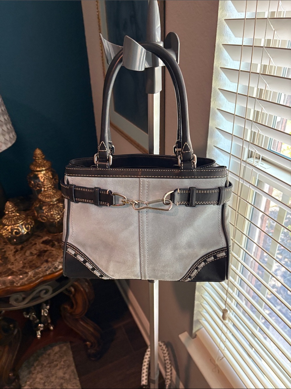 Coach Two-Tone Black and baby blue Satchel with Horsebit Detail